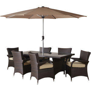Berke 8 Piece Patio Set with Umbrella and Cushions