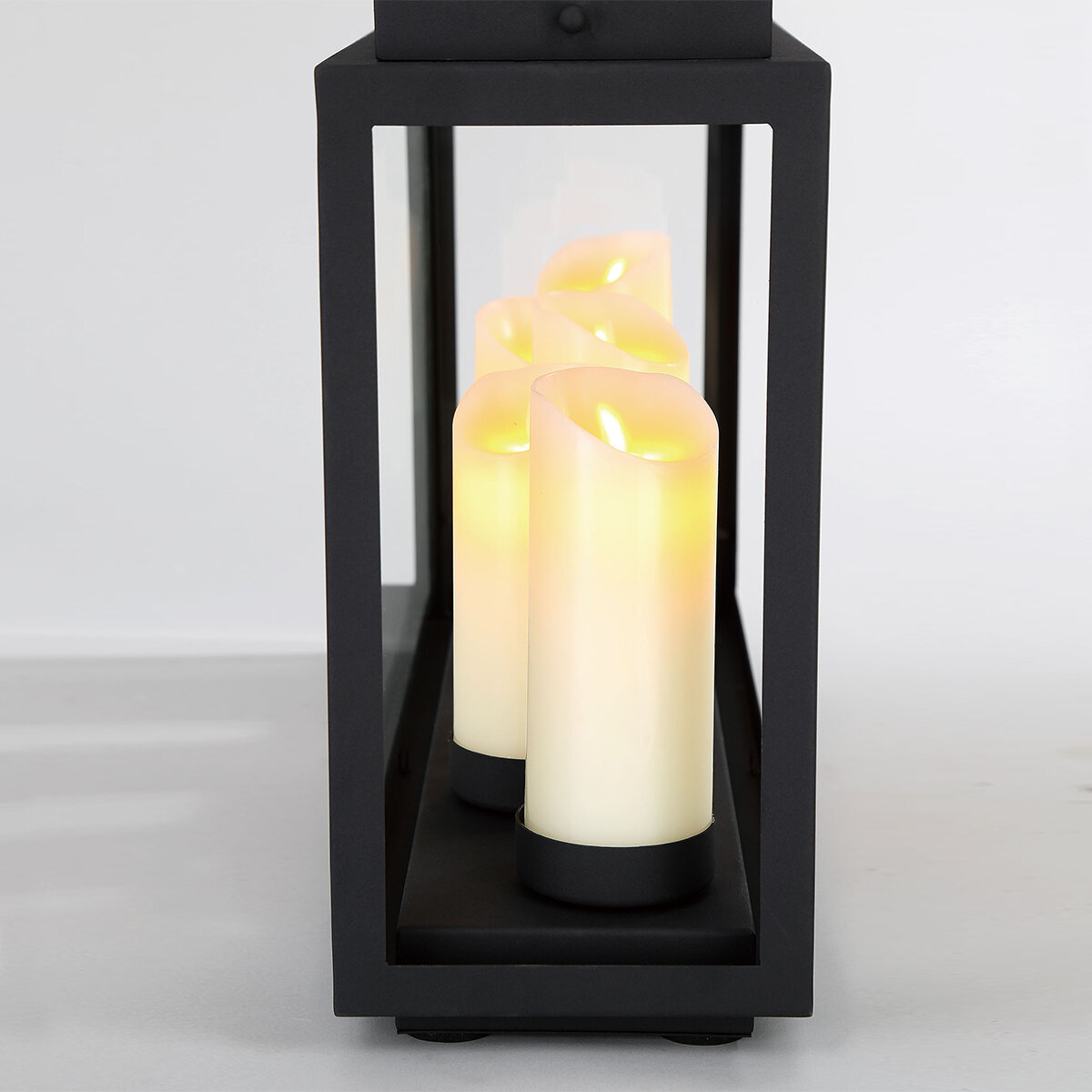 Cathedral Sand Black Battery Powered LED Outdoor Lantern with Electric  Candle