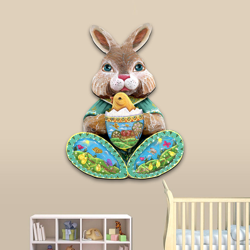 The Holiday Aisle Easter Bunny Rabbit With Chick Wooden Decorative