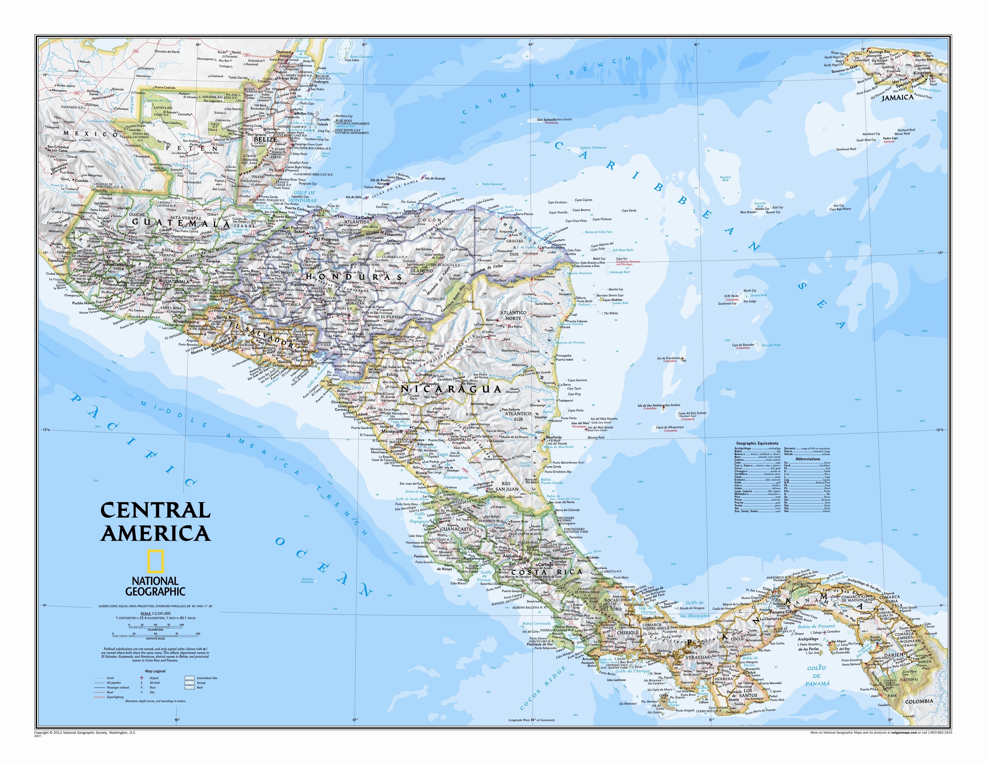 Physical Map Of Central America 0620