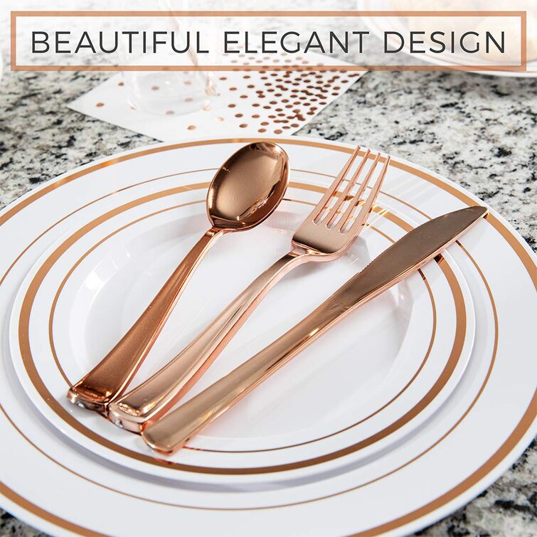 Plastic ROSE ROSE GOLD FORKS Disposable TABLEWARE Party Wedding Buffet SALE