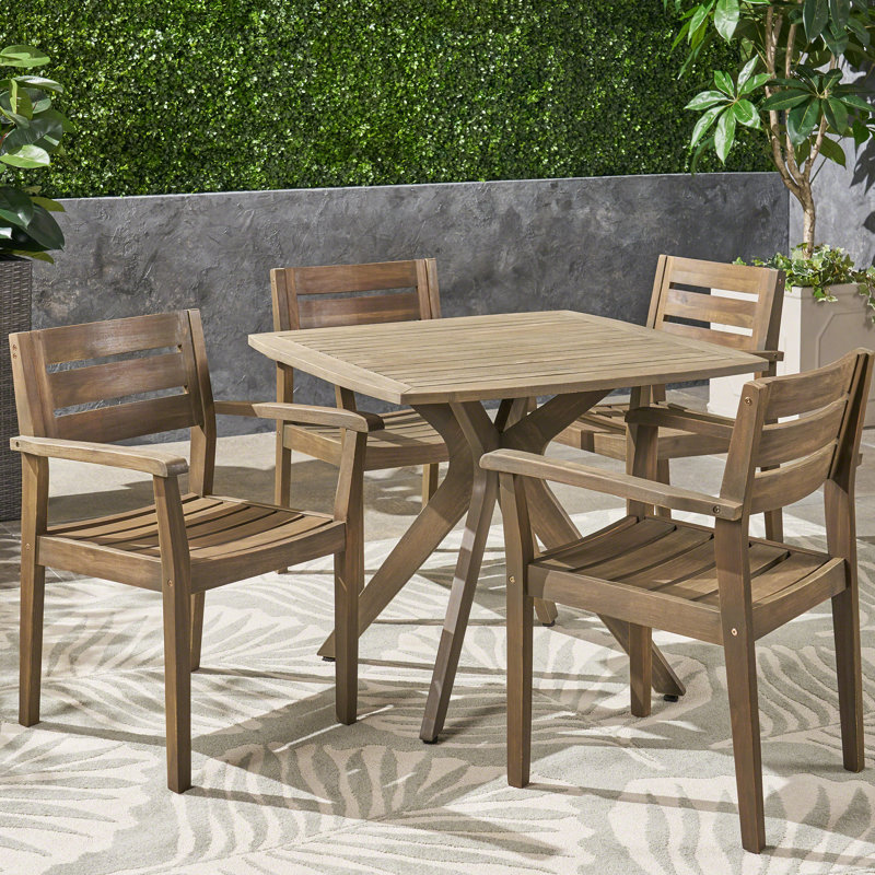 Gracie Oaks Ramage Outdoor Acacia Wood 5 Piece Dining Set | Wayfair