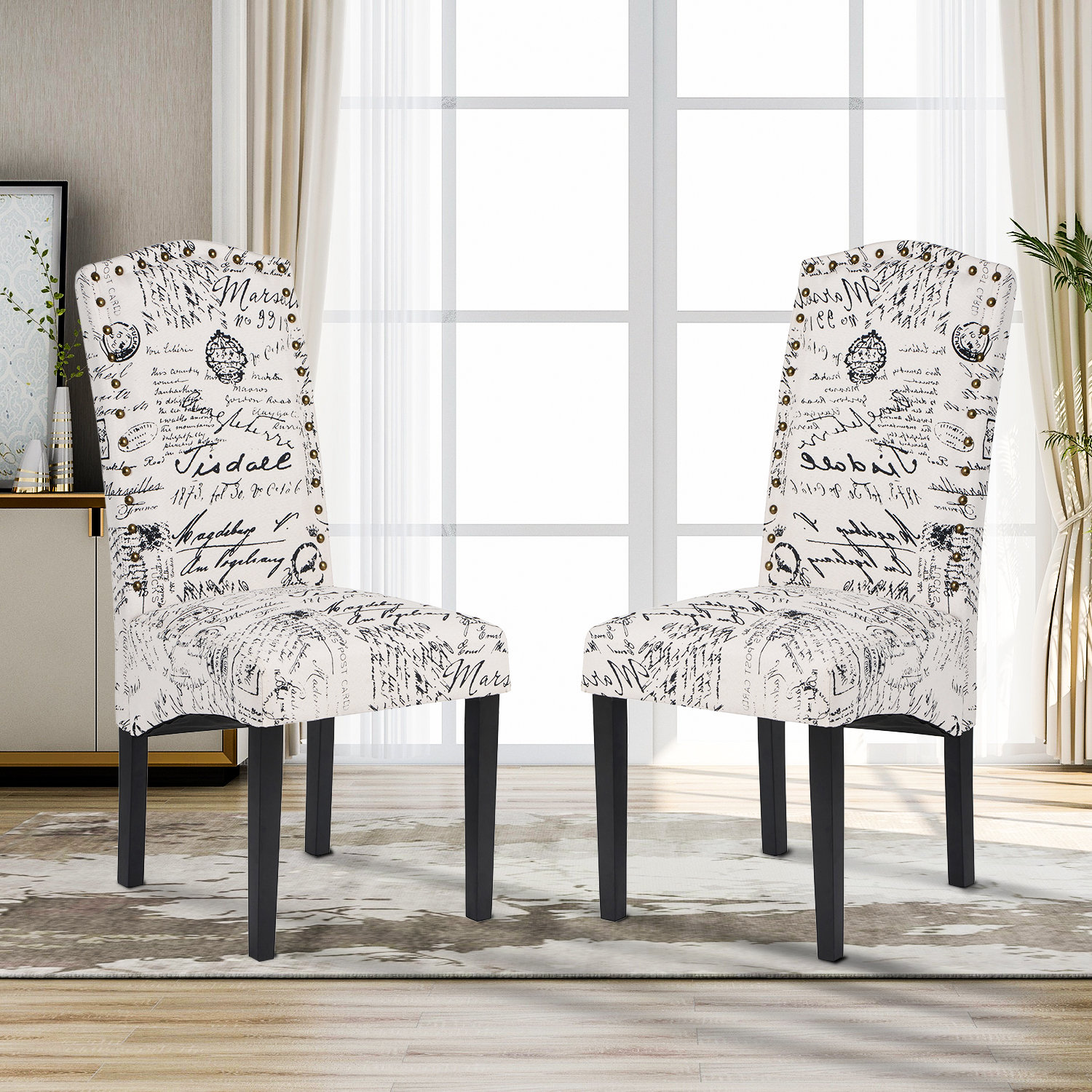 One Allium Way Bridgeport Linen Parsons Chair In White Black Wayfair