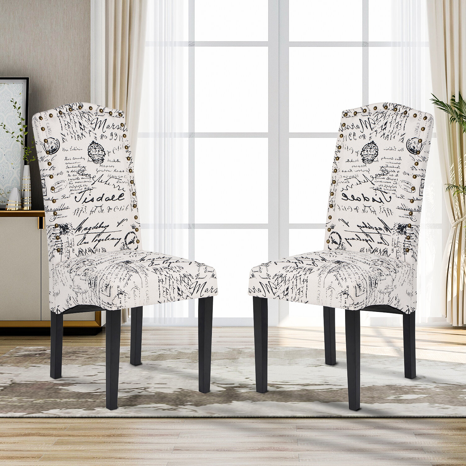One Allium Way Fossett Linen Upholstered Dining Chair In Black White Wayfair