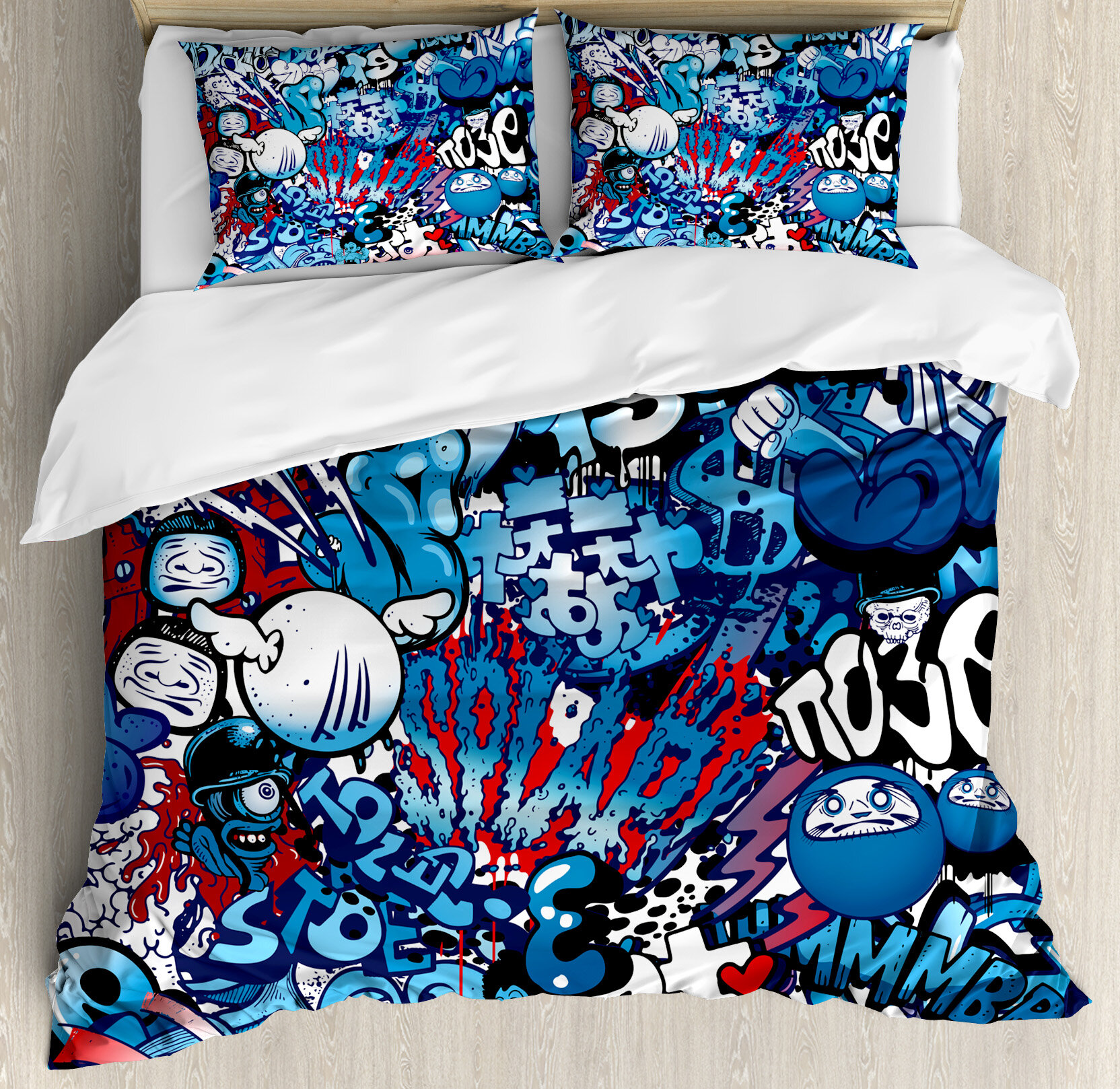 Modern Teenager Style Image Wall Street Graffiti Graphic Colorful Design Artwork Duvet Cover Set