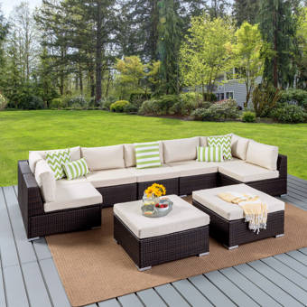Latitude Run Ambroziu 4 Piece Rattan Sectional Seating Group With Cushions Wayfair