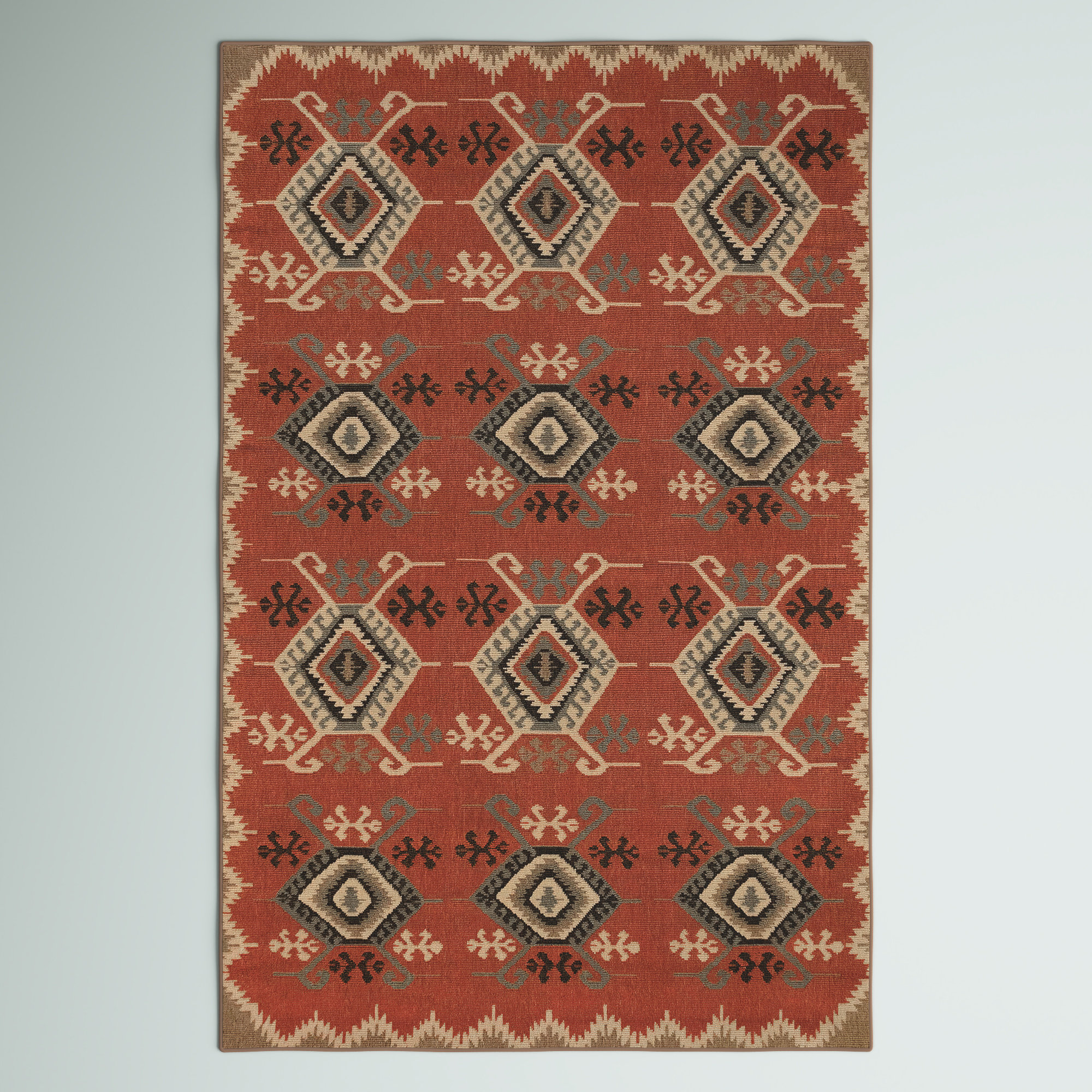 Ivory Native American Carpet Patchwork Lines Bordered Diamonds Olefin Area Rug 