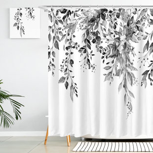 Black &White Tree Print Bathroom Shower Curtain Art Waterproof Hooks Include 
