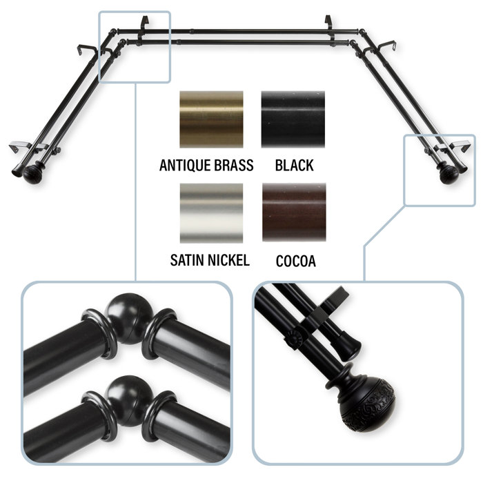 Solon Bay Window Double Curtain Rod Hardware Set Solon Bay Window Double Curtain Rod Hardware Set