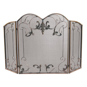 3 Panel Venetian Bronze Fireplace Screen with Leaf Scrolls