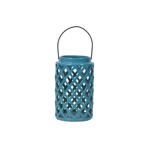 Ceramic Lantern with Handle Gloss Steel Blue