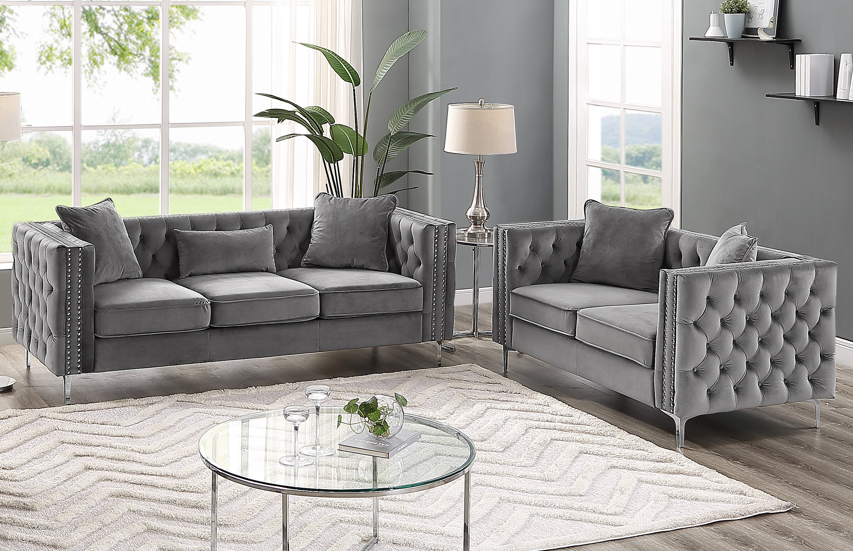 Rosdorf Park Marvine Modern Tufted Designer 2 Piece Living Room Set Reviews