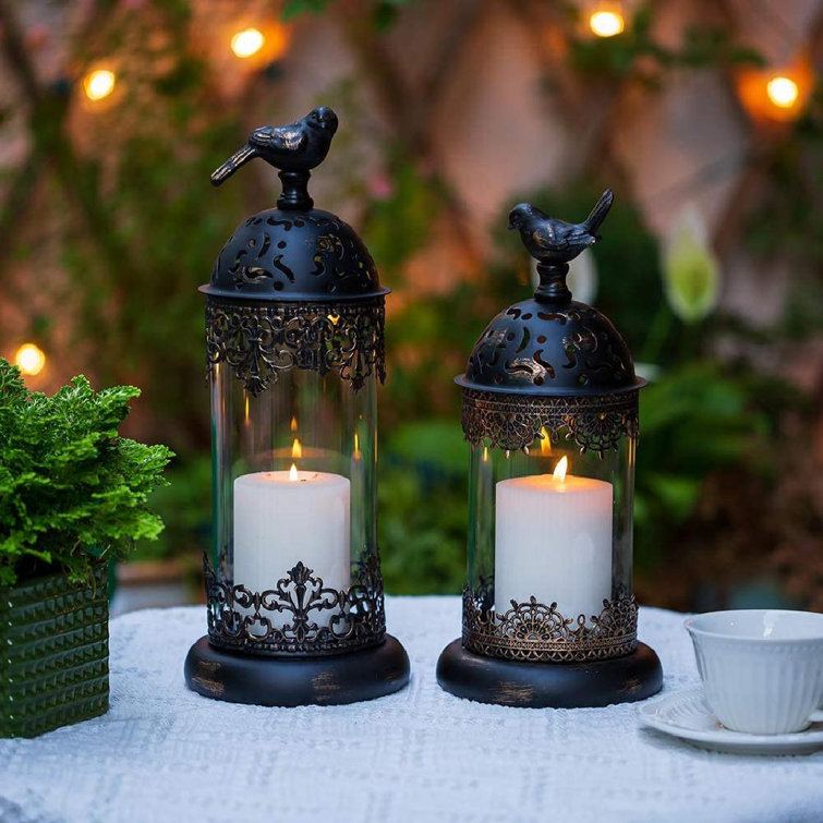 Vintage Pillar Candle Holder Candlestick with Glass Cover Without Candle 