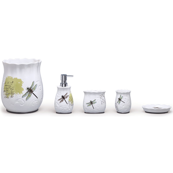 Moda At Home Dragonfly Ceramic 4 Piece Bathroom Accessory Set Moda At Home Dragonfly Ceramic 4 Piece Bathroom Accessory Set Reviews Wayfair