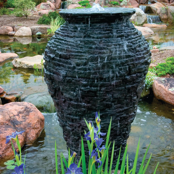 Plastic%2FStone+Large+Stacked+Slate+Urn+Fountain