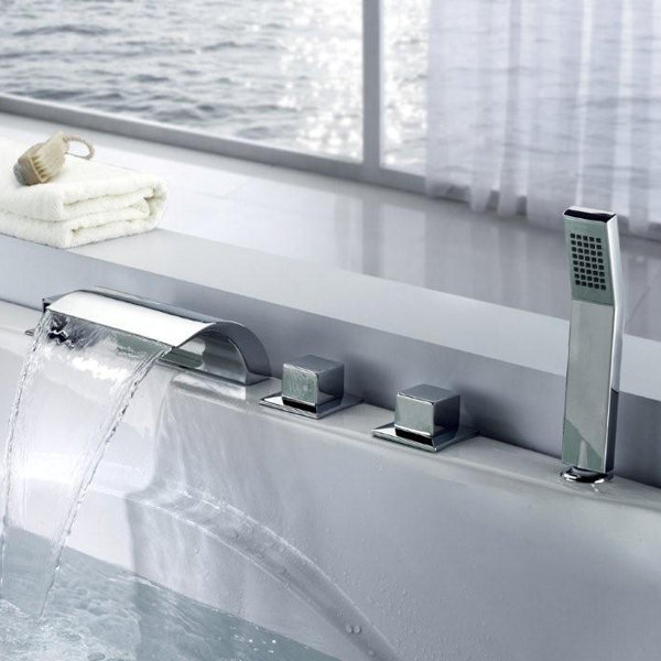 Sumerain Triple Handle Deck Mount Waterfall Tub Faucet With Sumerain Triple Handle Deck Mount Waterfall Tub Faucet With Handshower Reviews Wayfair