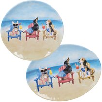 Long New Details about   Coastal Melamine Server Tray Happy Hour Beach Dogs with Cocktails 20in 
