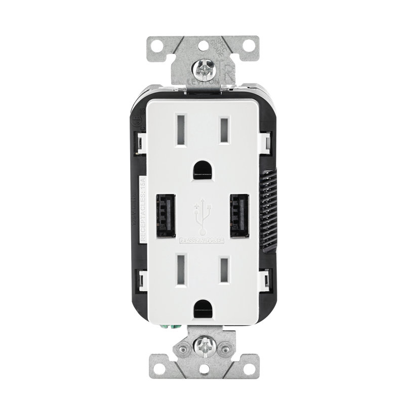 Leviton 15 Amp Usb Charger Tamper Resistant Duplex Receptacle Wall Mounted Outlet Wayfair