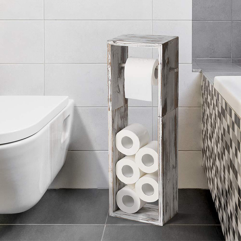 Haitral Freestanding Toilet Paper Holder With Natural Wood Storage Reviews Wayfair