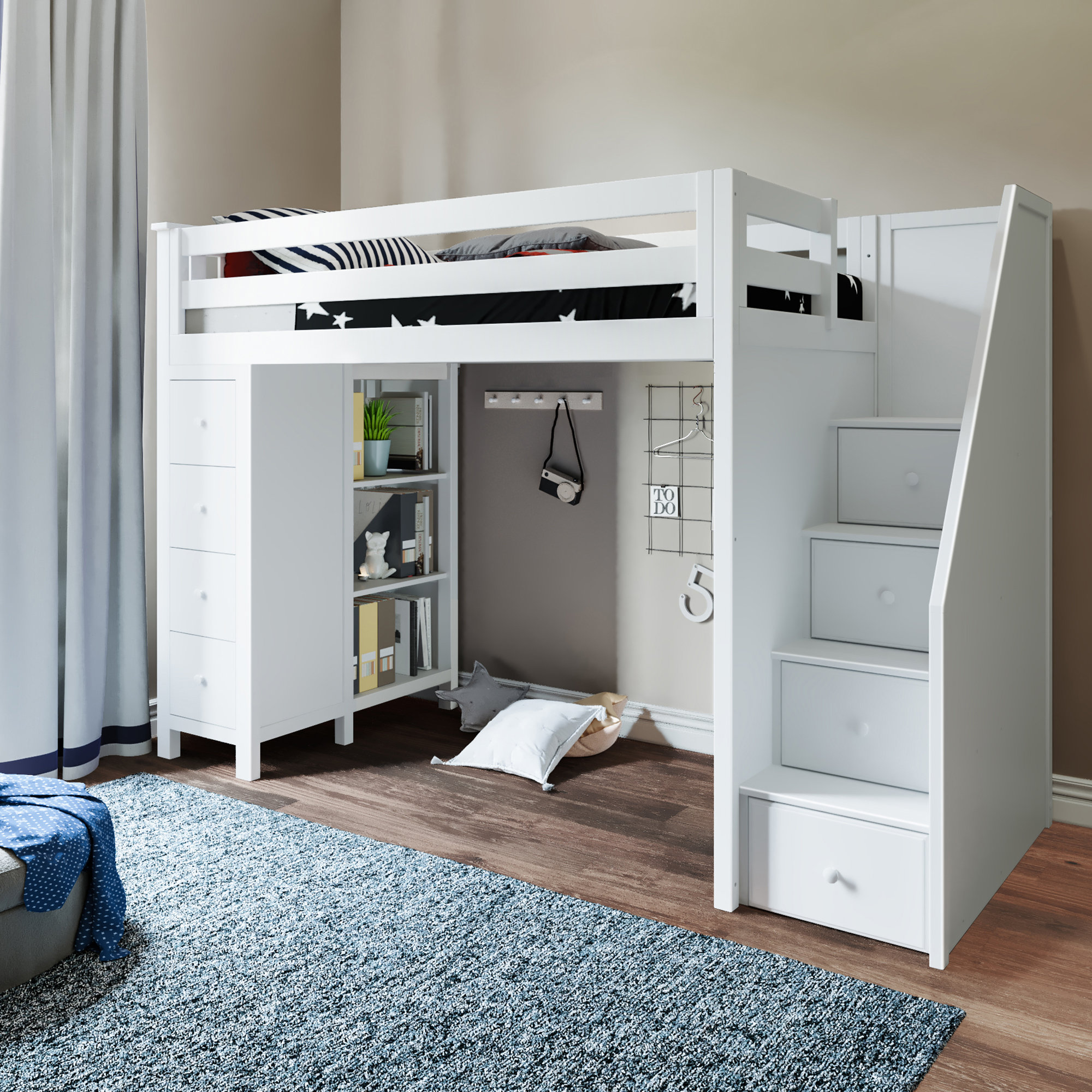 twin loft bed with shelves