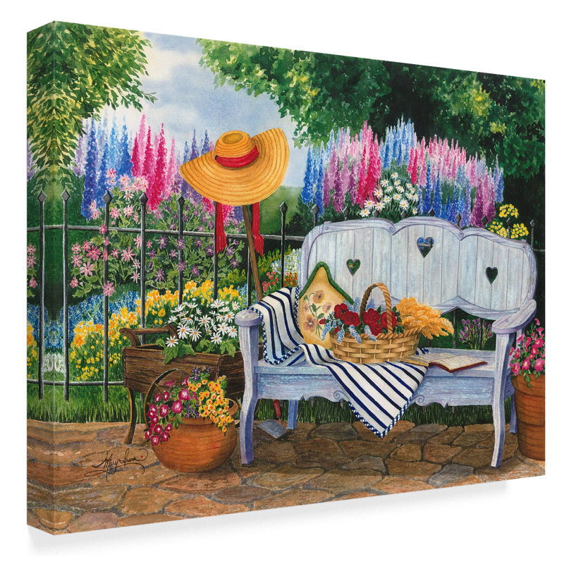 Winston Porter Garden Bench Floral Acrylic Painting Print On