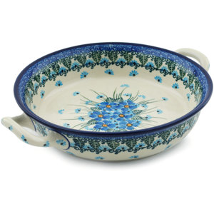 Forget Me Not Round Non-Stick Polish Pottery Baker with Handles