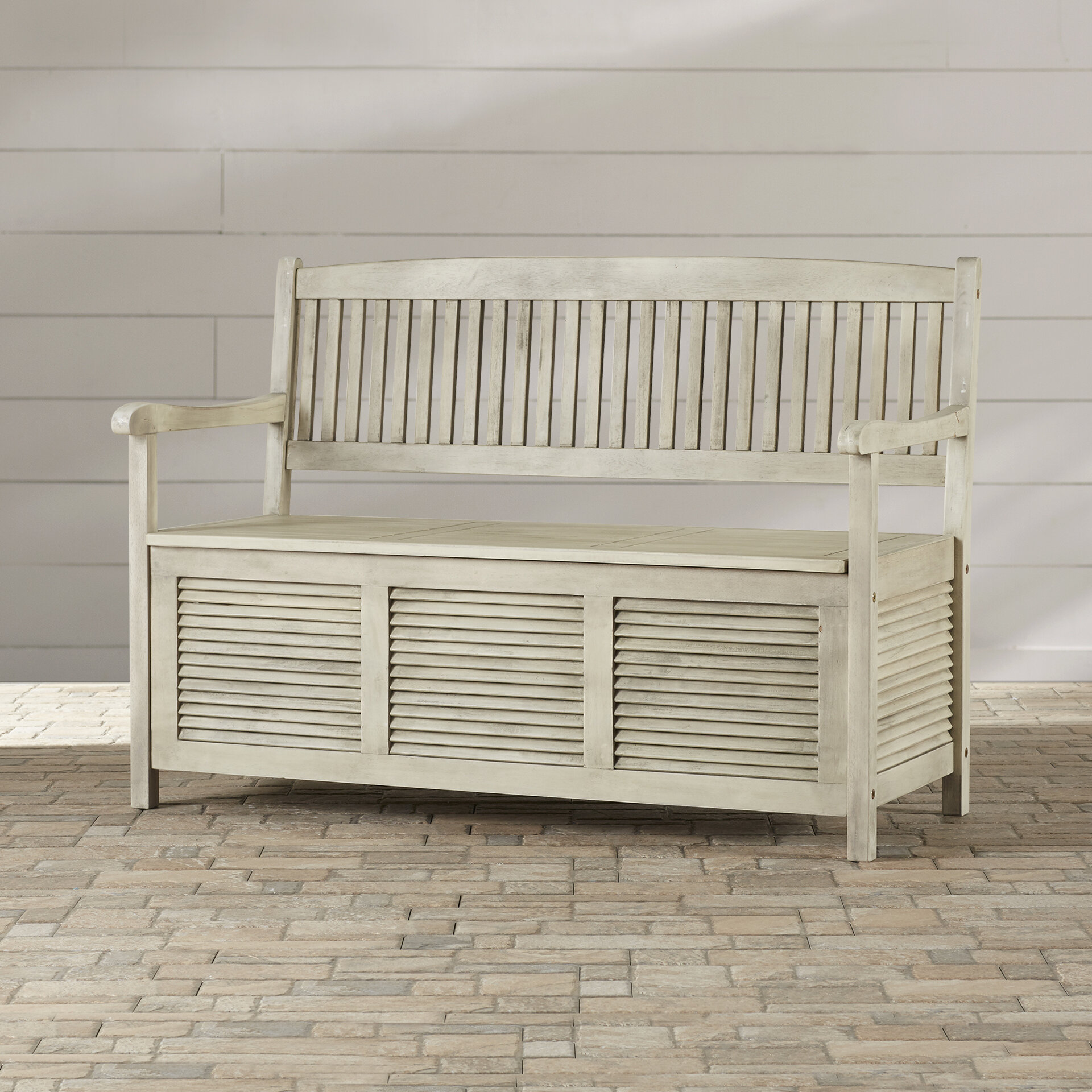 wooden garden bench with storage