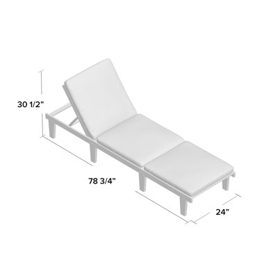 Eugenio 78.74" Long Reclining Acacia Chaise Lounge Set with Cushions
