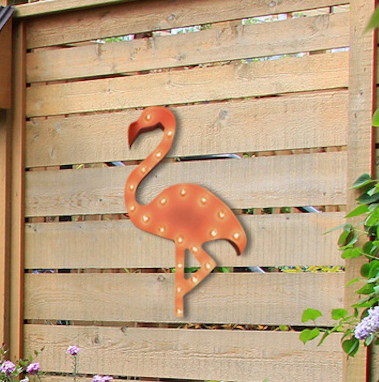 Bay Isle Home Pink Flamingo Steel Marquee Light Wall Decor