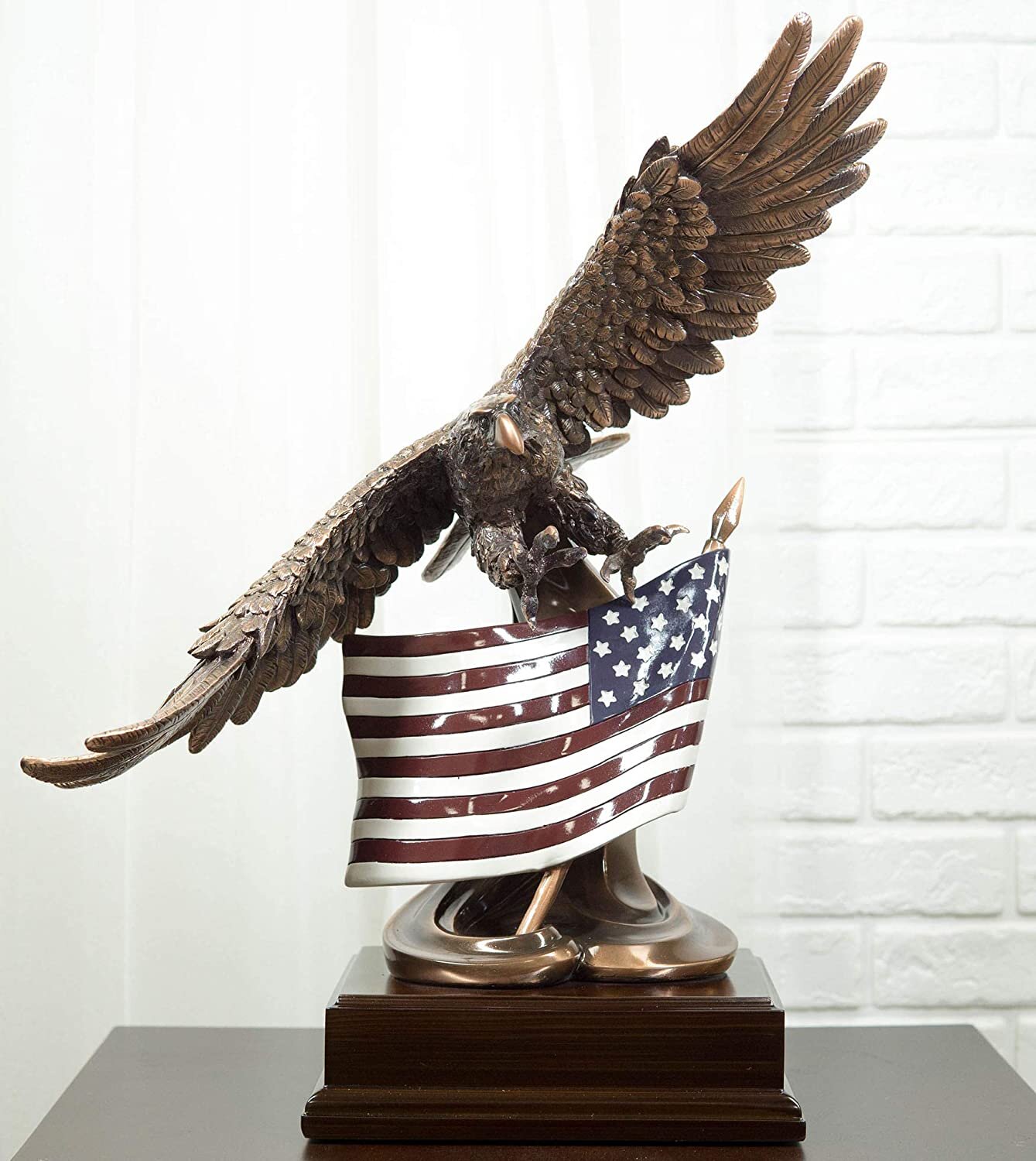 Ebros 10.25 Tall Patriotic Bald Eagle On Rocks Statue Wild Bird Eagle Decorative Bronze Patina Resin Figurine