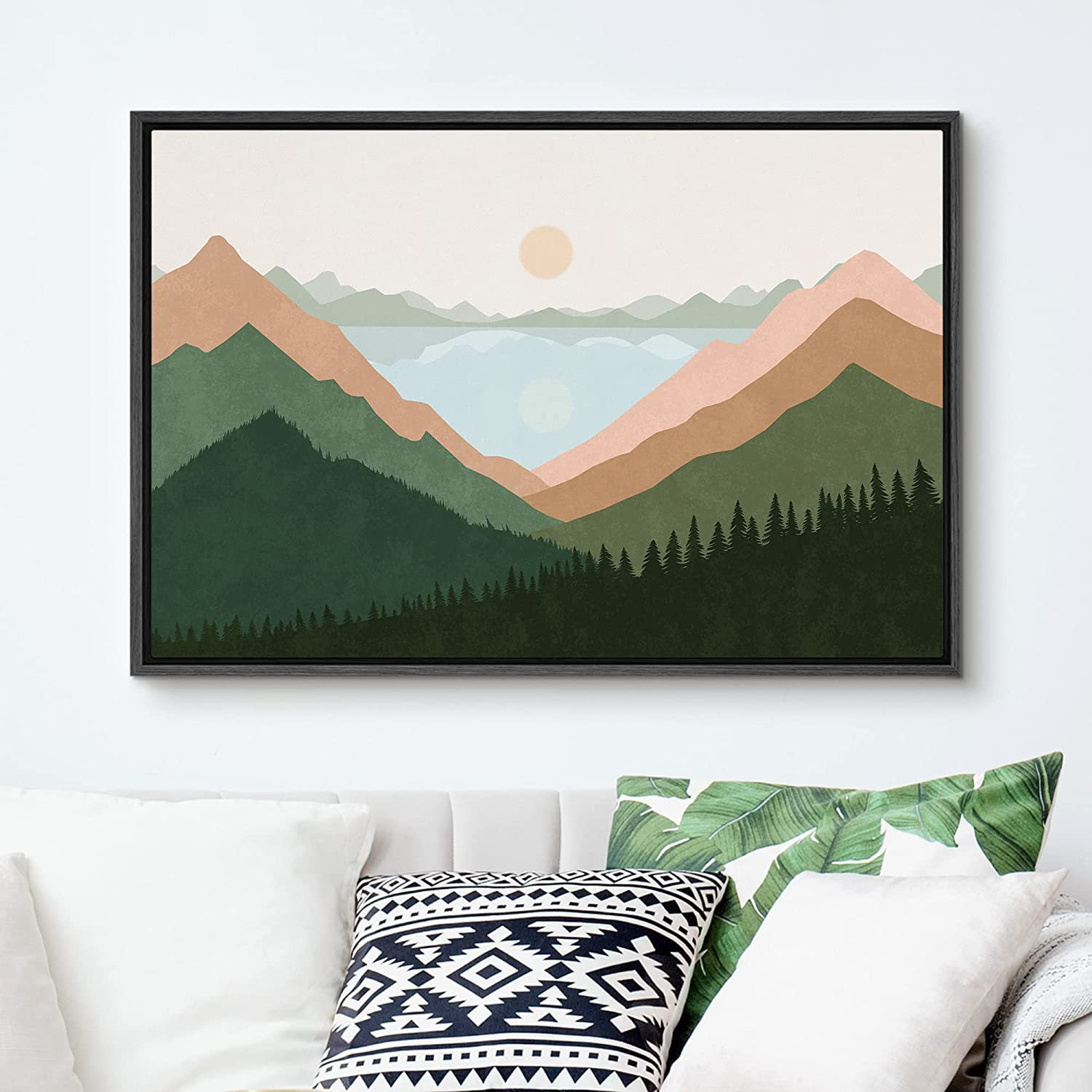 IDEA4WALL Framed Canvas Print Wall Art Pastel Watercolor Mountain