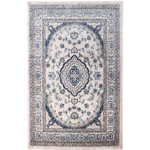 Rosie Traditional Medallion Distressed Ivory/Blue Area Rug