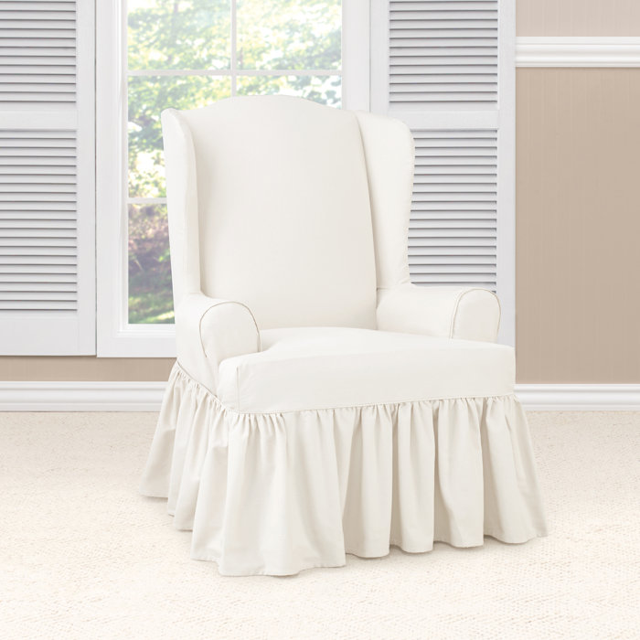Essential Twill Ruffled T Cushion Wingback Slipcover