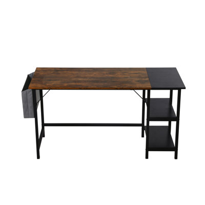 Wooden Table Wiith Metal Frame BlackBrown 17 Stories