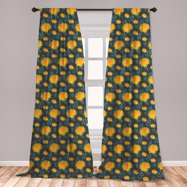 East Urban Home Ambesonne Flower 2 Panel Curtain Set Yellow