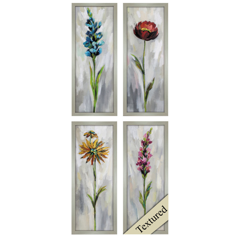 Ophelia Co Single Stem Flower 4 Piece Framed Acrylic Painting