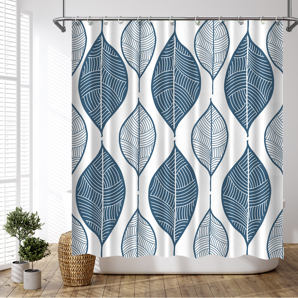 Plain Printed Shower Curtain with Free Hooks Waterproof Fabric Bathroom Curtains 