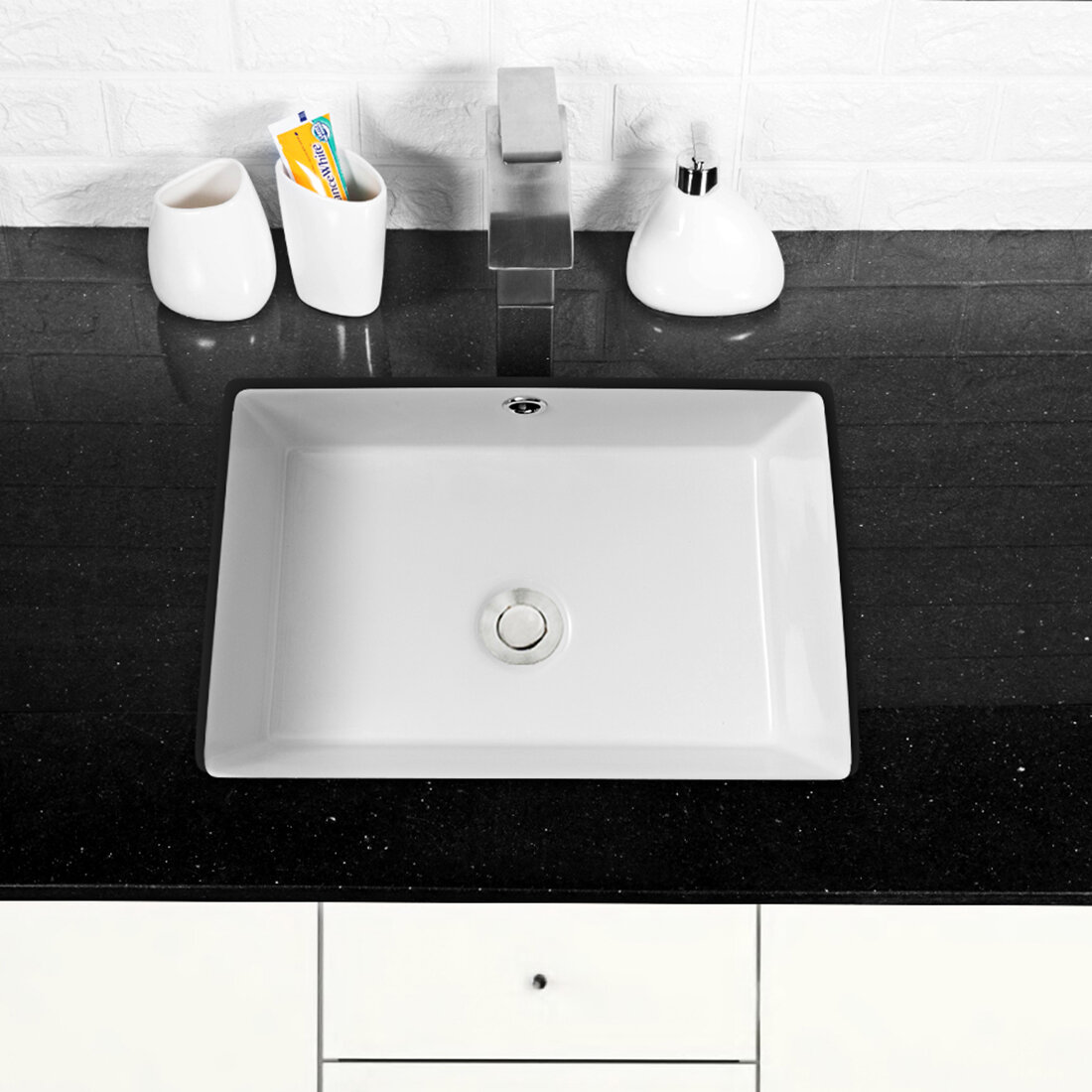 Commodland 18 Inch Undermount Bathroom Vessel Sink Modern Pure White Rectangle Porcelain Ceramic Lavatory Vanity Bathroom Sink Wayfair