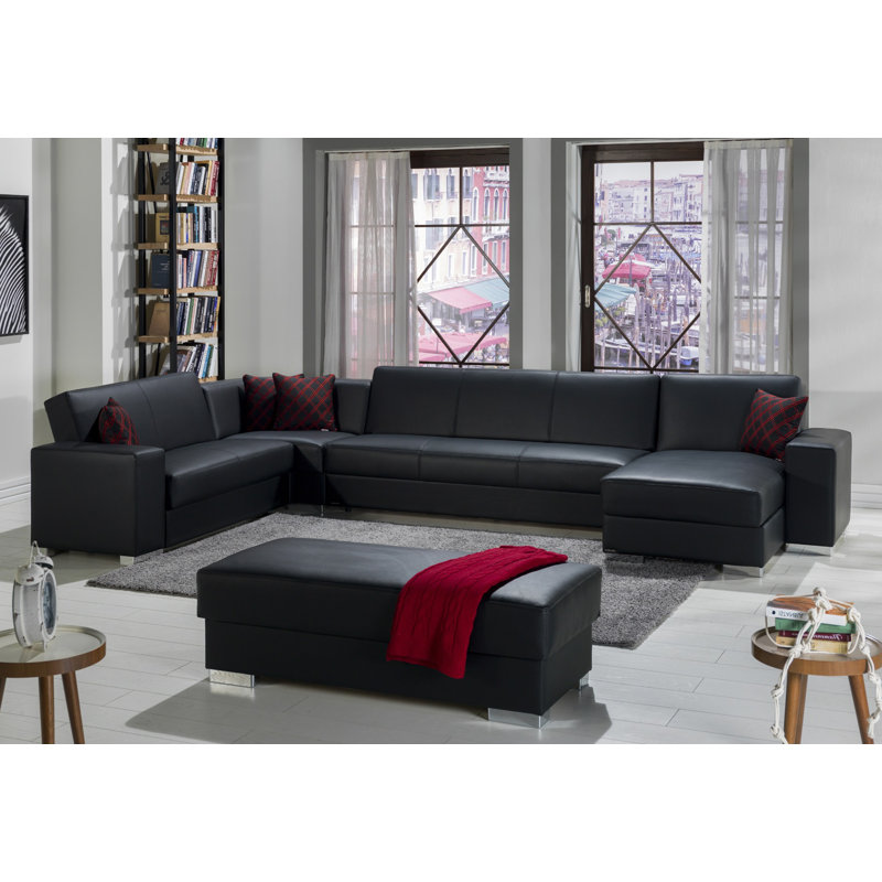Ivy Bronx Oliveri 128 8 Faux Leather Right Hand Facing Sleeper Corner Sectional Wayfair