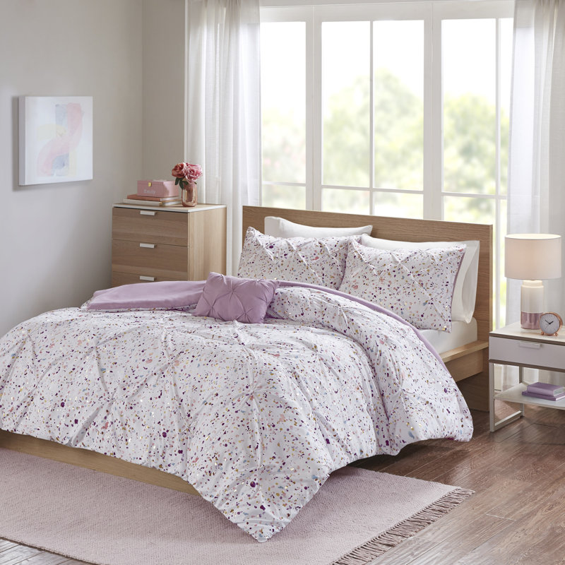 Ebern Designs Leavens Metallic Printed And Pintucked Duvet Cover