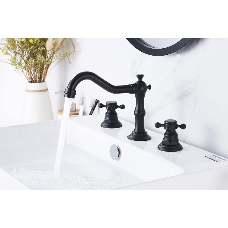 8-16 inch 2 Handles 3 Holes Widespread Bathroom Sink Faucet Antique Brass Bathroom Vanity Faucet Basin Mixer Tap Faucet Matching Metal Pop Up Drain