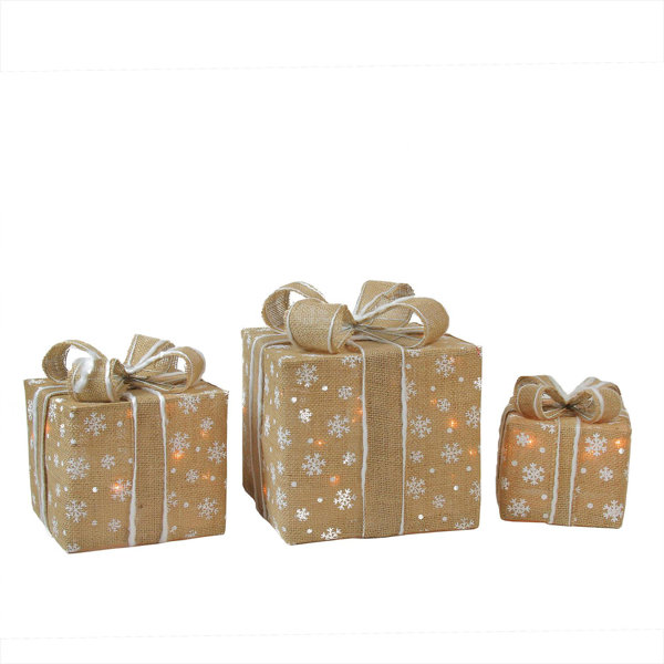 Northlight Set of 3 Lighted Natural Snowflake Burlap Gift ...
