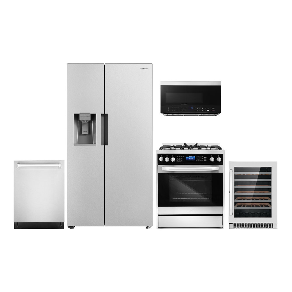 Cosmo 5 Piece Kitchen Appliance Package with Side By Side Refrigerator ...