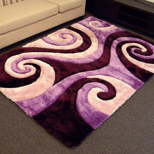 Shaggy Purple/Black Abstract Swirl Area Rug