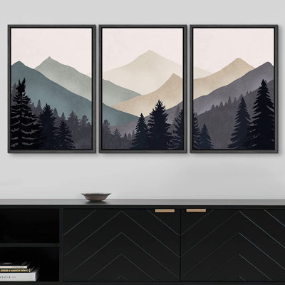 Sun Mountain Landscape Abstract Nature Forest Minimalist Pictures Framed Canvas Print Wall Art