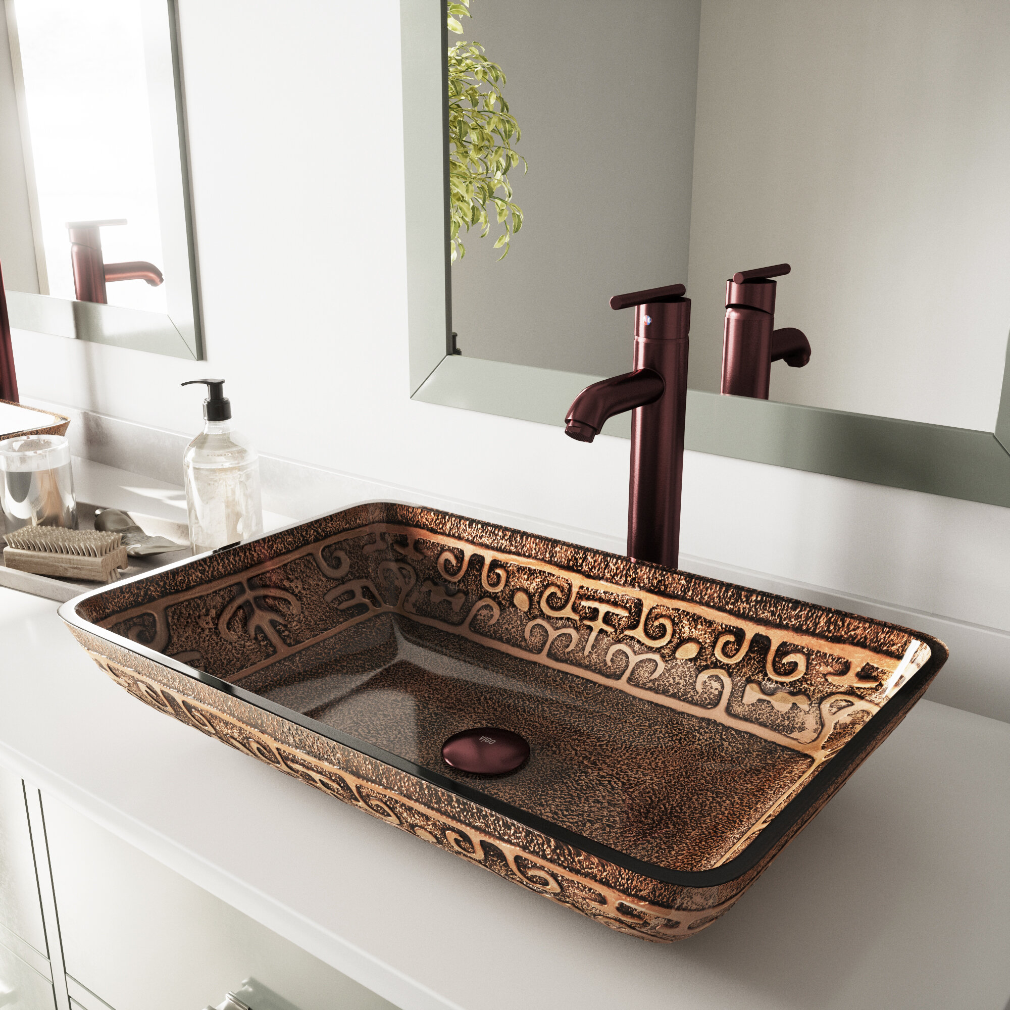 Vigo Golden Greek Glass Circular Vessel Bathroom Sink With Faucet