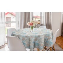 Round Tablecloth Nautical Texture Coral Ocean Blue Teal Turquoise Cotton Sateen 