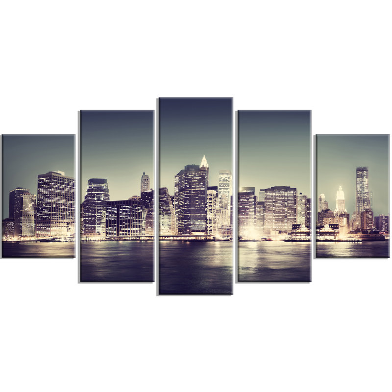 DesignArt 'Black and White New York City Night Panorama' 5 ...