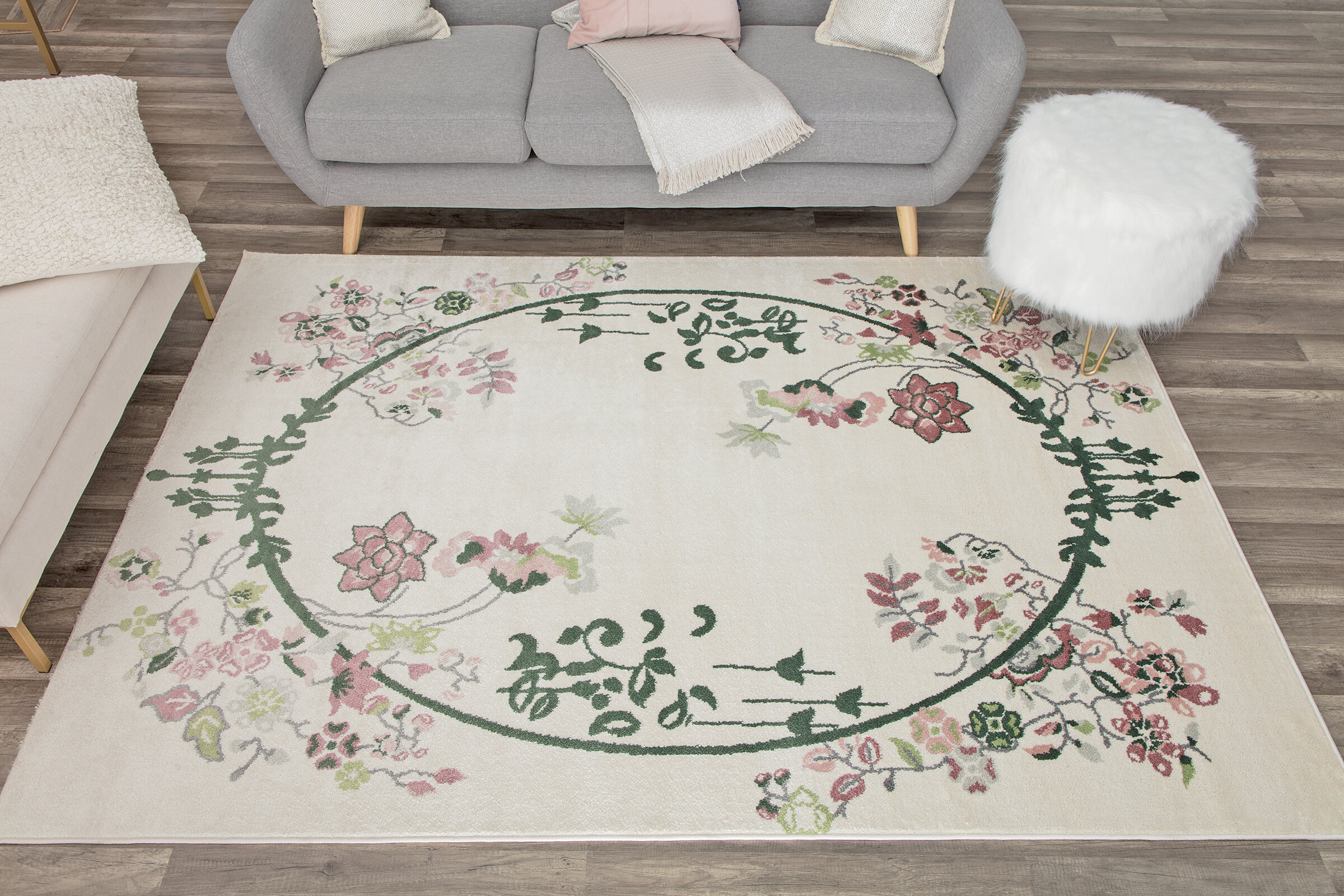 ALAZA My Daily Vintage Flower Dark Green Floral Area Rug 3'3 x 5' Living Room Bedroom Kitchen Decorative Unique Lightweight Printed Rugs Carpet 