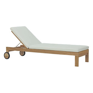 Erler Reclining Teak Chaise Lounge With Cushion Erler Reclining Teak Chaise Lounge With Cushion